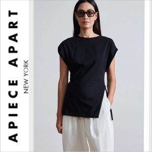 Apiece Apart Rolled Dolman Sleeves Minimalist Asymmetric Tunic Tee - 2X